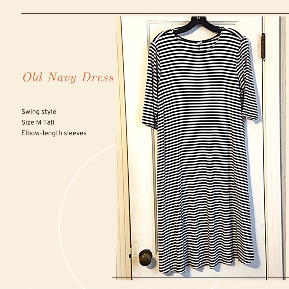 Black & White Striped Swing Dress - Medium Tall